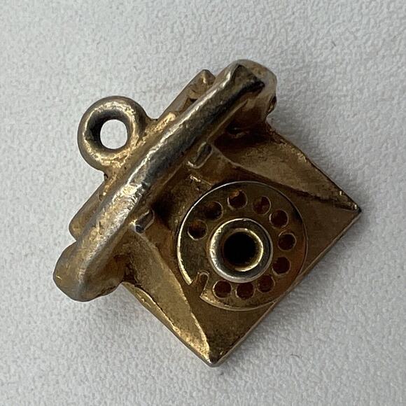 Vtg Rotary Dial Desk Telephone Bracelet Necklace Pendant Gold Charm Gold Tone - Picture 2 of 4